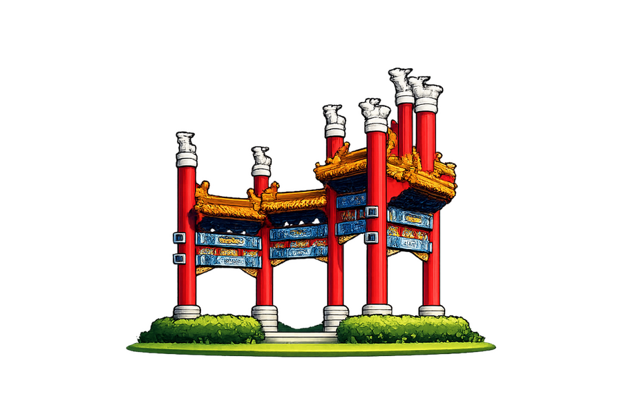 沈阳化工大学龙门地标插画